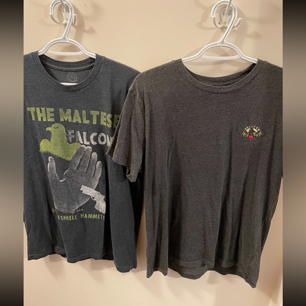 Pair of Shirts (medium). Hand stitched campsite design and Maltese Falcon